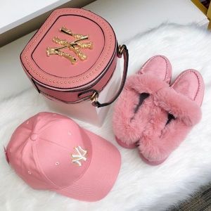 Three piece hat, bag, moccasins set